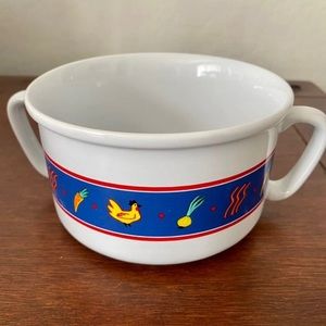 Vintage FTD Chicken Soup Bowl White Double Handle Country Farmhouse Vegetables